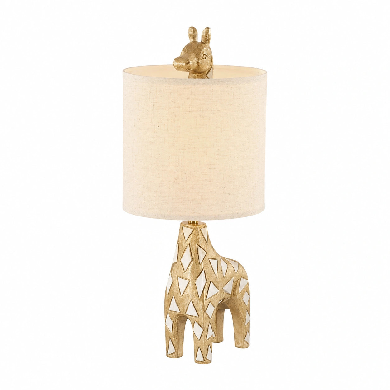 Lampada da Tavolo Giraffa per Bambini, Paralume in Tessuto Beige, 56cm, Base Oro Vintage, Interruttore a Pulsante