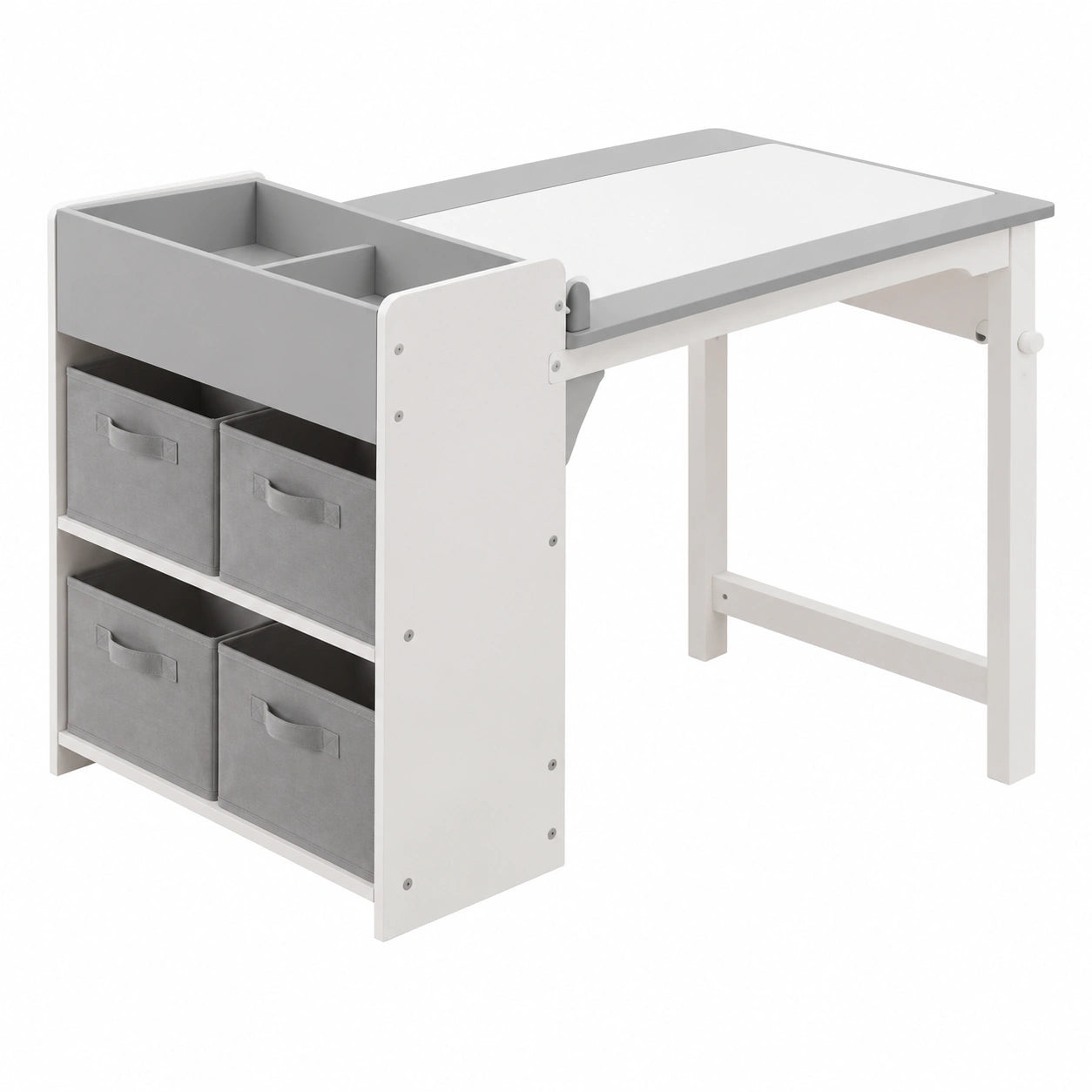 Set Tavolo e Sedie per Bambini, Legno con Rotolo Carta, Montessori 3-8 Anni, Multiuso per Attività, Grigio/Bianco