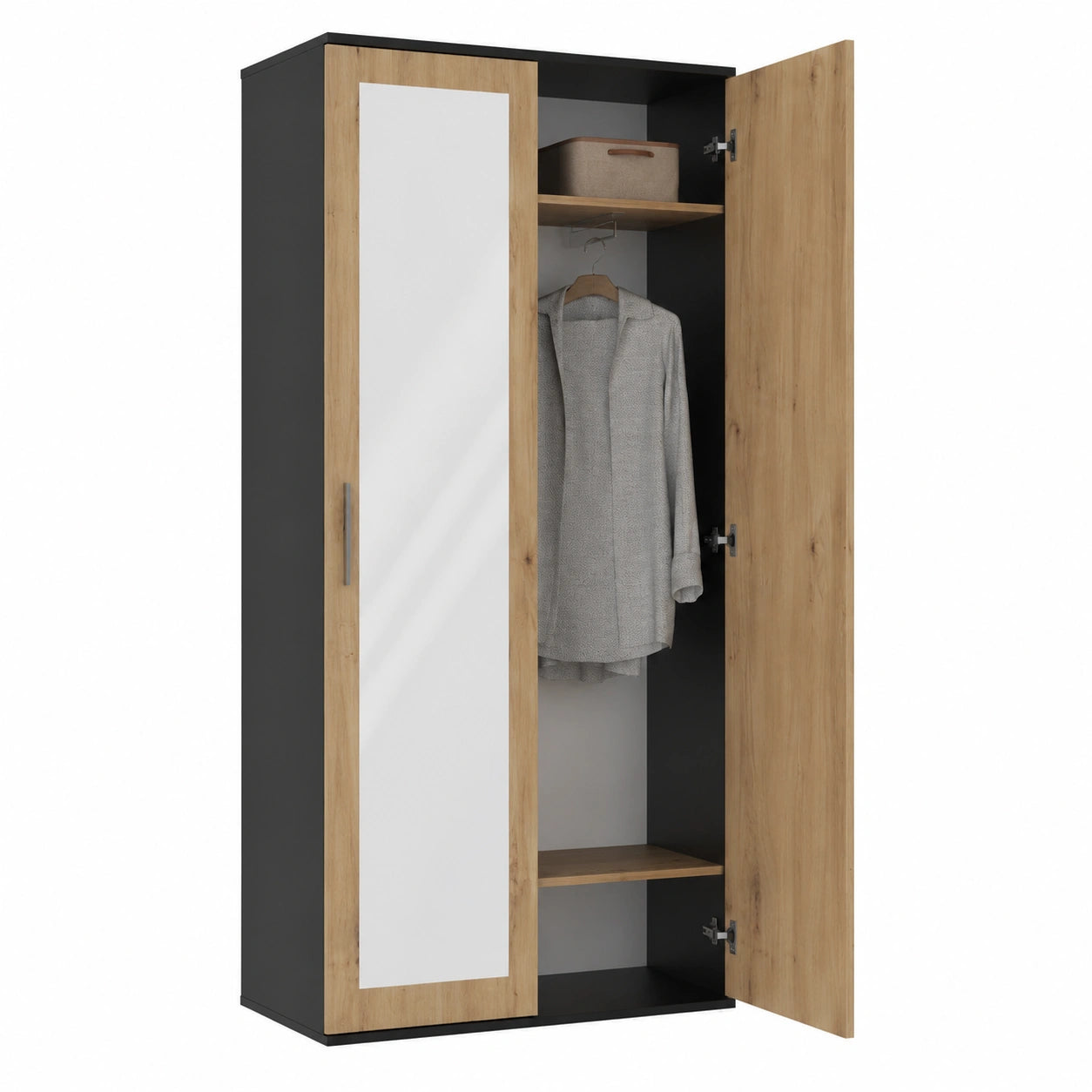 Armadio moderno multifunzionale con specchio per ingresso e camere, beige, 180x50x35 cm