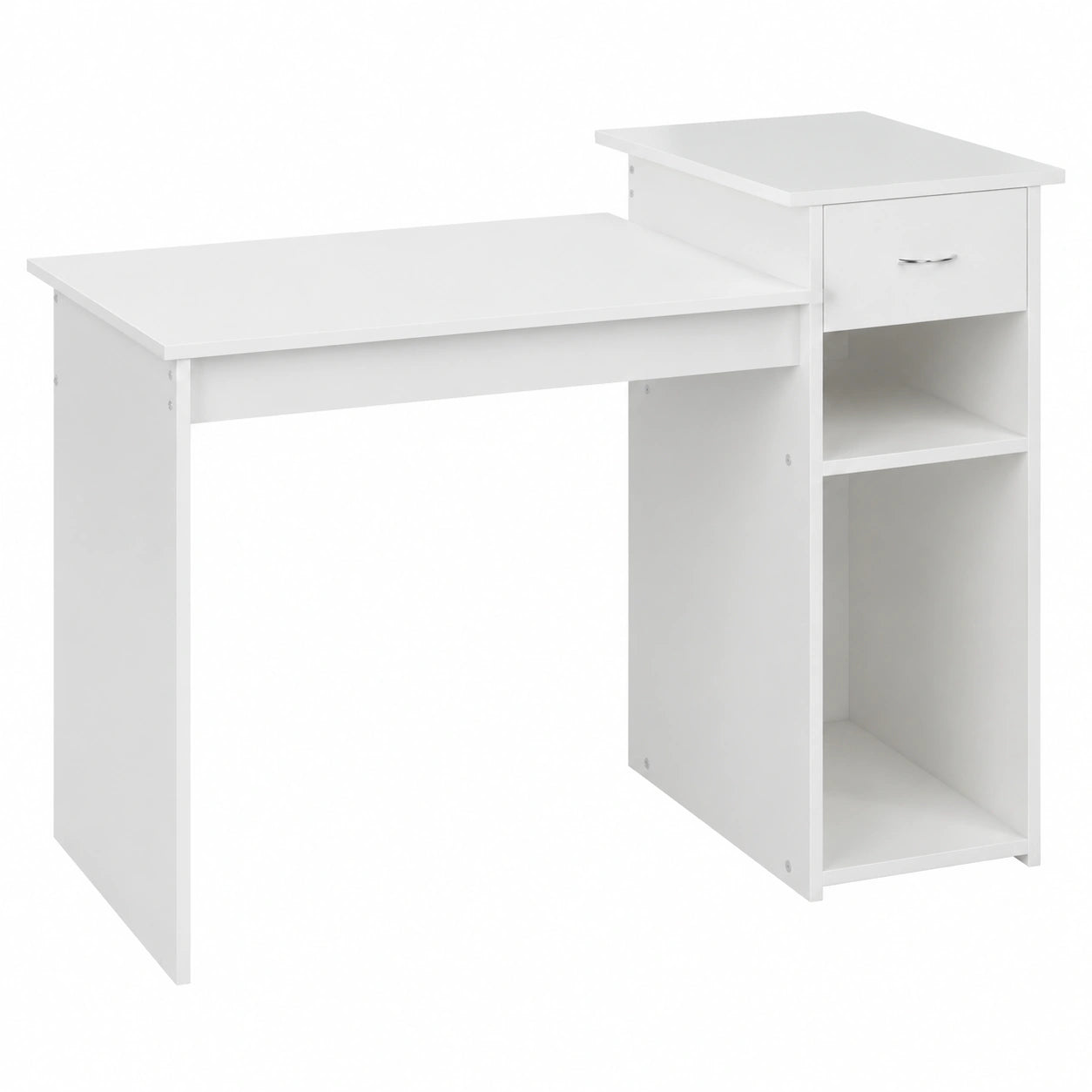 Scrivania Moderna per Computer con Cassetto e Ripiani, 112x50x82 cm, Ufficio e Studio