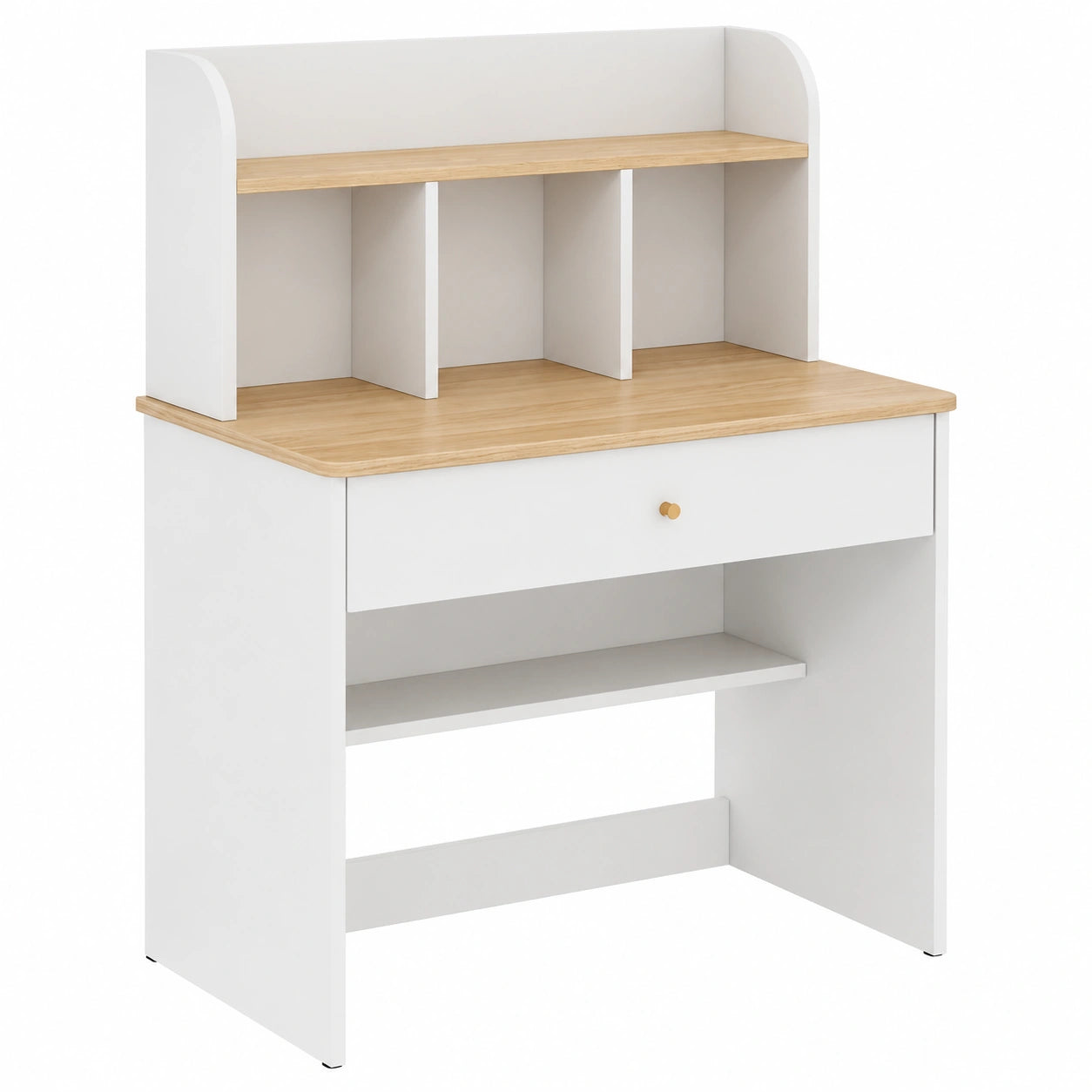 Scrivania Multiuso per Bambini 3+ con Cassetto e Libreria, 80x48 cm, Legno Naturale