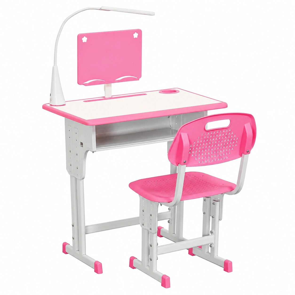 Set Scrivania Regolabile per Bambini con Lampada LED e Mensola - 6-12 Anni, Rosa