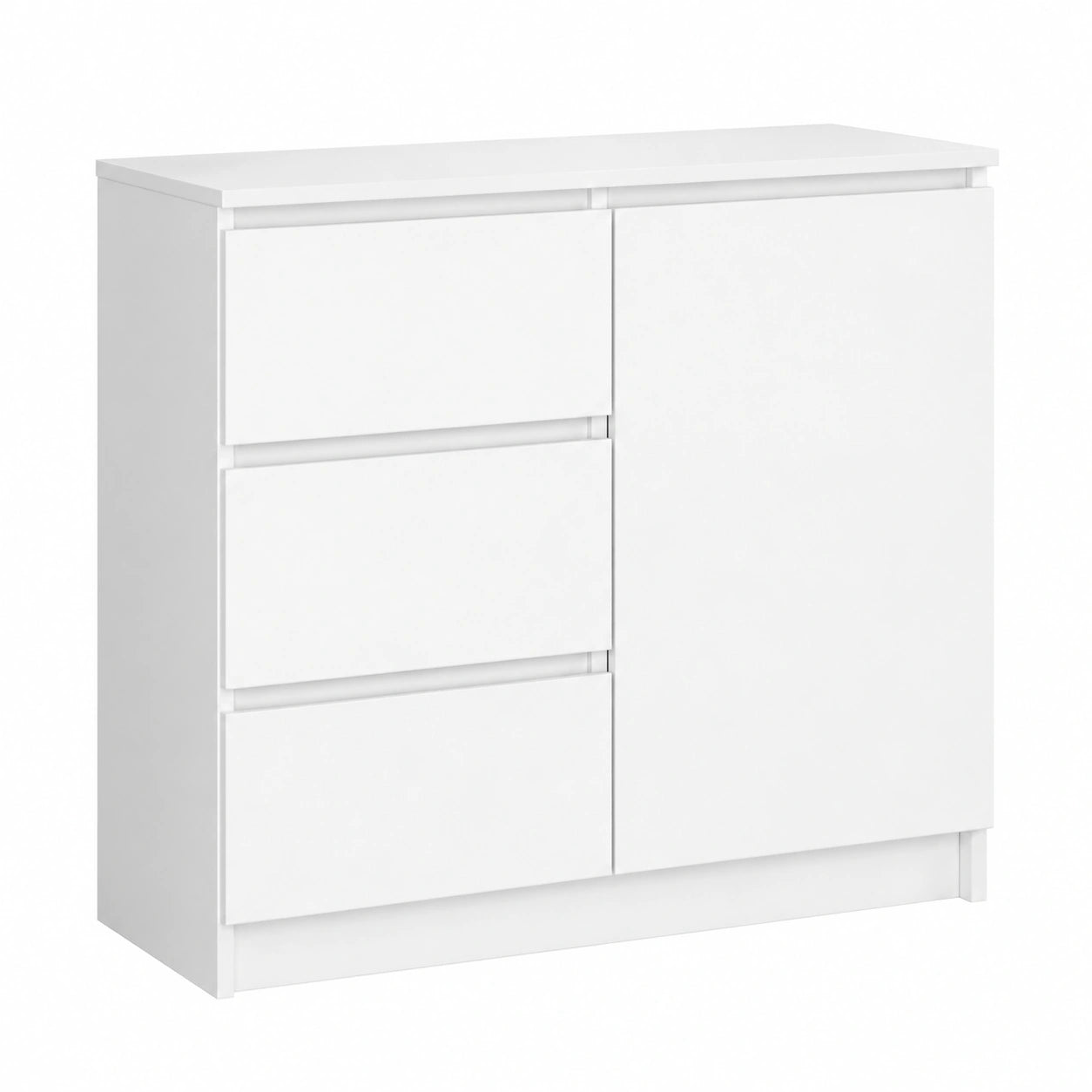 Cassettiera Moderna con 3 Cassetti e 2 Ripiani, 80x77x35 cm, Bianco