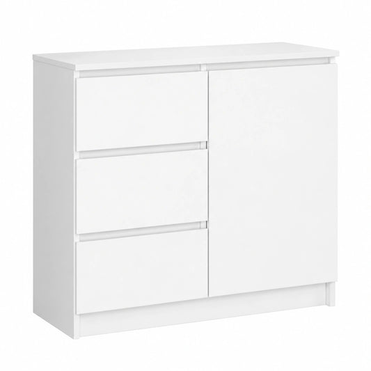 Cassettiera Moderna con 3 Cassetti e 2 Ripiani, 80x77x35 cm, Bianco