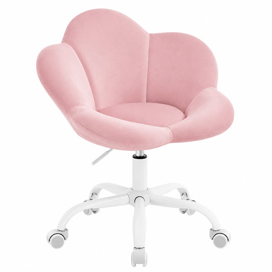 Sedia Ergonomica per Bambini in Velluto Rosa, Regolabile e Girevole con Rotelle