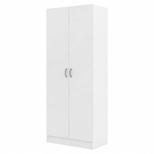 Armadio Bianco Multiuso a Due Ante con Ripiani Regolabili, 69x35x170 cm
