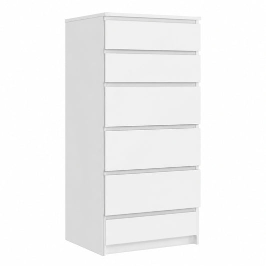 Cassettiera Moderna AKORD K60, 6 Cassetti, Bianco, 60x130x40 cm
