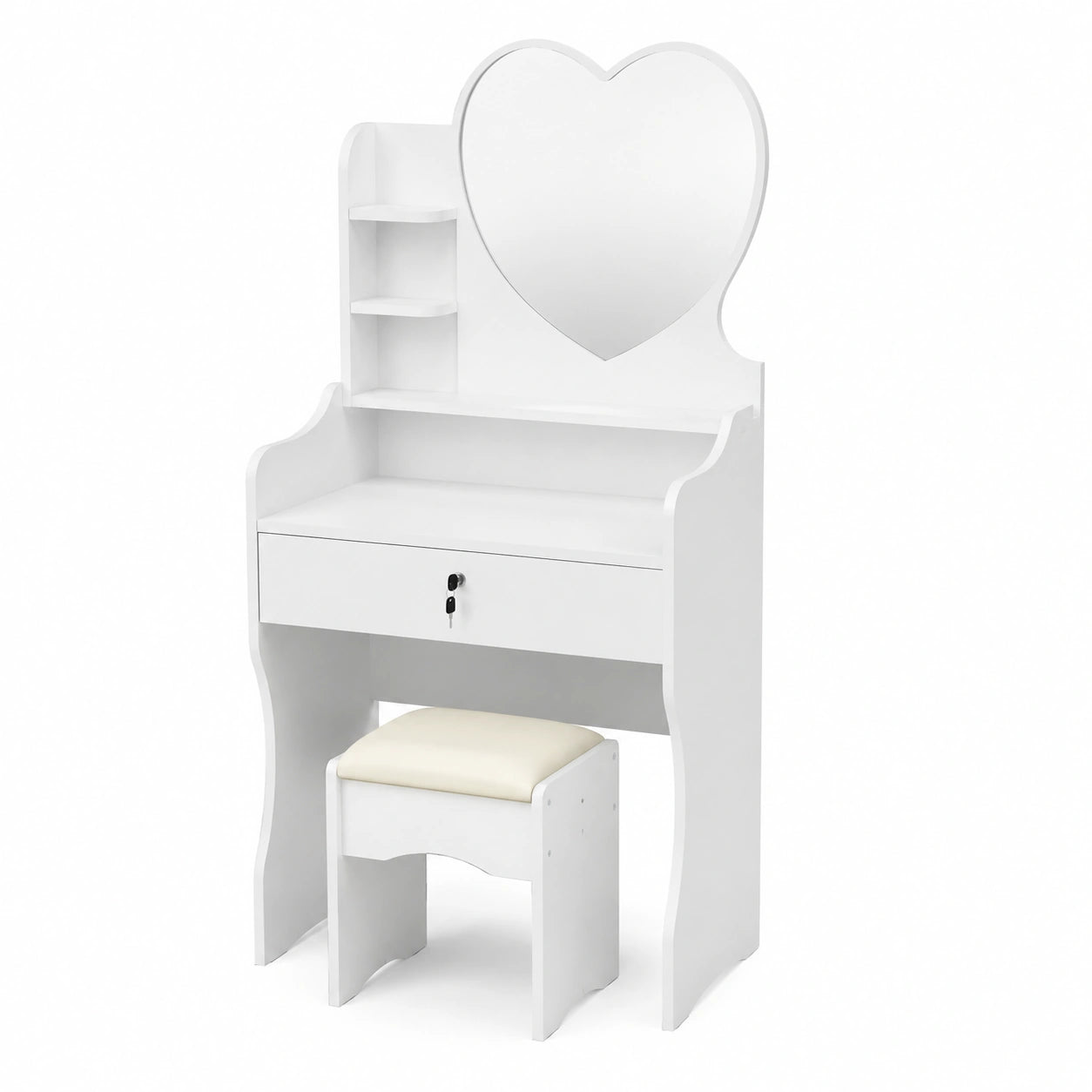 Tavolo da Trucco per Bambini con Specchio e Sgabello, Bianco