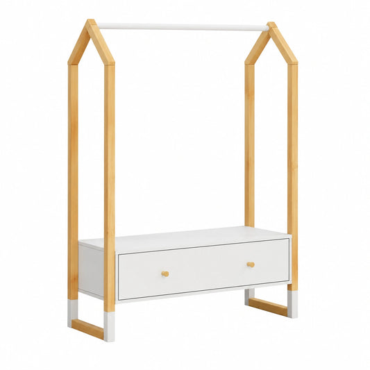 Appendiabiti in Legno Filla con Grande Cassetto per Bambini - Bianco