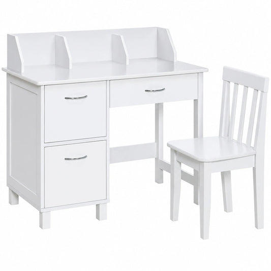 Set Scrivania e Sedia Bambini con Cassetto, Perfetto per Cameretta, 90,5x46x81 cm, Bianco
