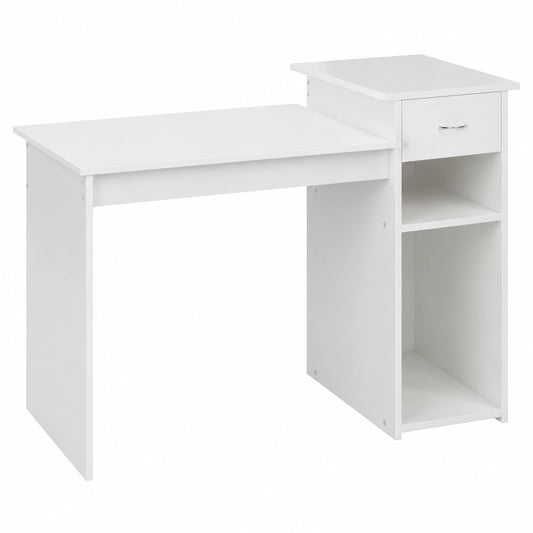Scrivania Moderna per Computer con Cassetto e Ripiani, 112x50x82 cm, Ufficio e Studio
