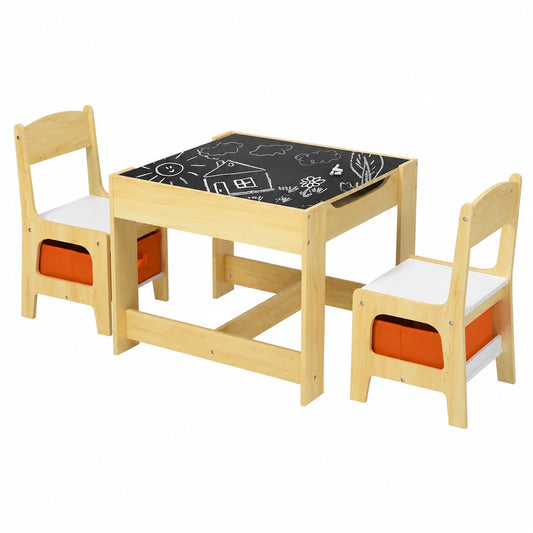 Set Tavolo e Sedie per Bambini 3 in 1 con Lavagna e Cestini
