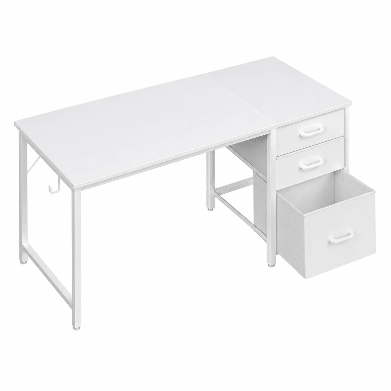 Scrivania Moderna con 3 Cassetti in Tessuto, 120x48cm, Bianco, Ideale per Ufficio Compatto