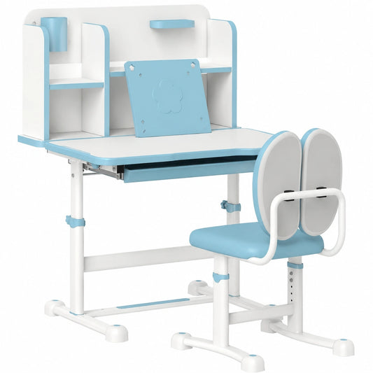 Set Scrivania e Sedia Regolabili per Bambini, con Piano Inclinabile e Accessori