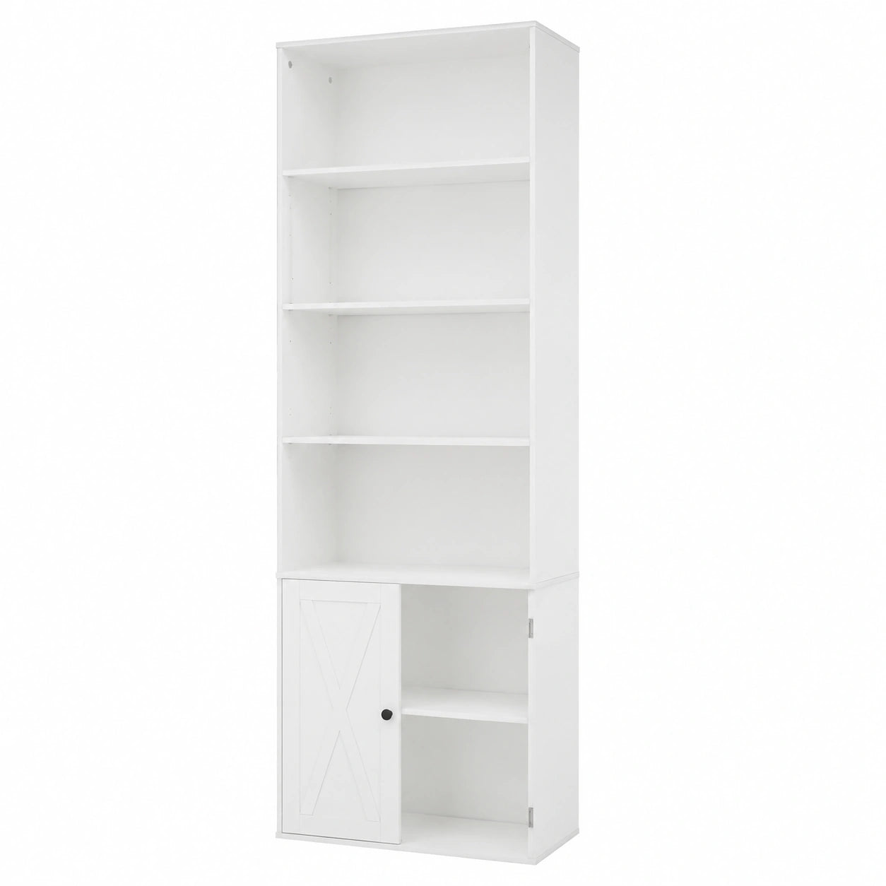 Libreria Moderna in Legno con 6 Ripiani e Armadio a Ante, 60x24x180 cm, Bianco