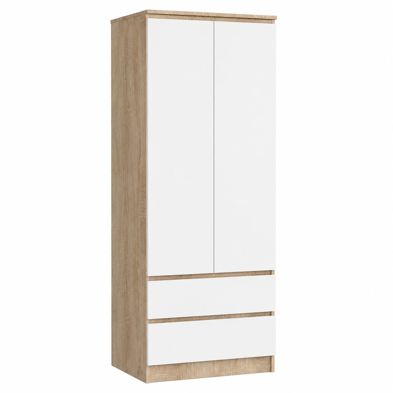 Armadio Modulare 60 cm con Ante Scorrevoli e 2 Cassetti, Ripiani Regolabili, Asta Appendiabiti, Finitura Sonoma/Bianco