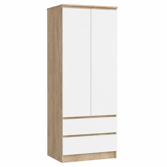 Armadio Modulare 60 cm con Ante Scorrevoli e 2 Cassetti, Ripiani Regolabili, Asta Appendiabiti, Finitura Sonoma/Bianco