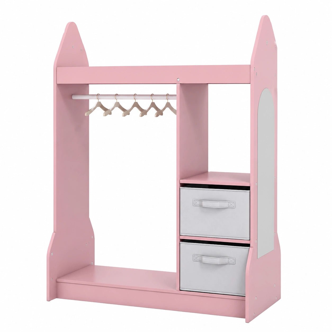 Armadio Rosa per Bambini con Specchio e Cassette Pieghevoli, Organizer per Camera 81x38x107 cm