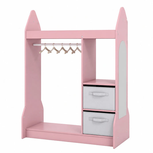 Armadio Rosa per Bambini con Specchio e Cassette Pieghevoli, Organizer per Camera 81x38x107 cm