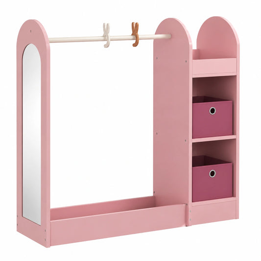 Guardaroba per Bambini Rosa con Scaffali, Cassetti e Specchio
