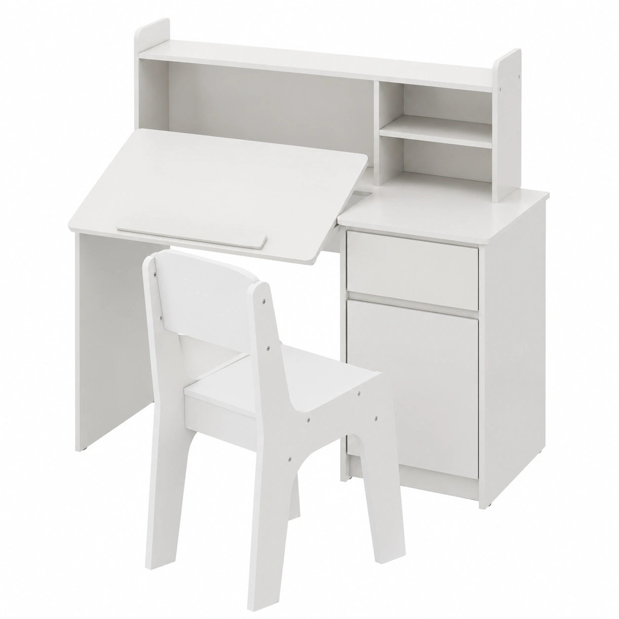 Set Scrivania per Bambini con Sedia, Piano Inclinabile e Luce a Tre Colori